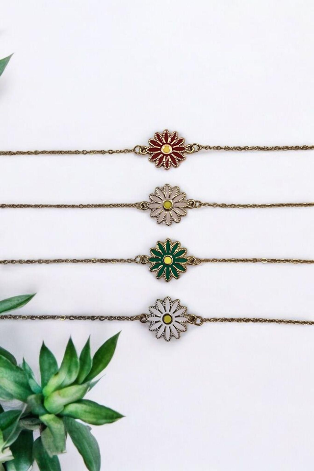 Bracelets Marguerite rouge, rose, vert ou blanc - Acier inoxydable, email