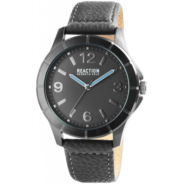 montre homme marque Kenneth Cole réaction bracelet cuir gris, aiguilles lumineuse, étanche, + boite