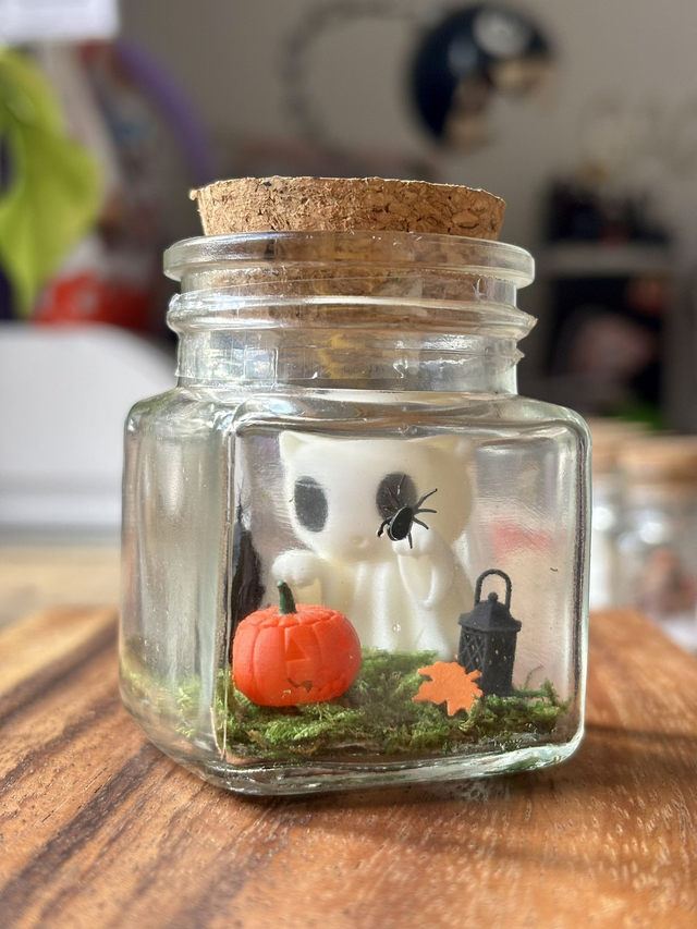 🍃 Mini terrarium verre - Édition halloween - Petit chat fantôme