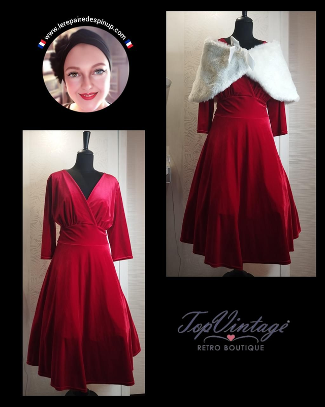 Robe Vintage chic Corolle Maddison 1950s velvet red T46/50