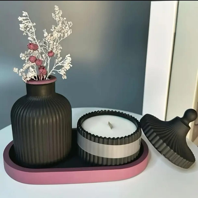 Déco vase + bougie + plateau 