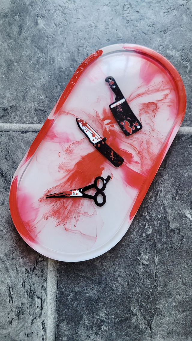 Trinket Tray - Blood Swirl &amp; Knives Horror Trinket Tray