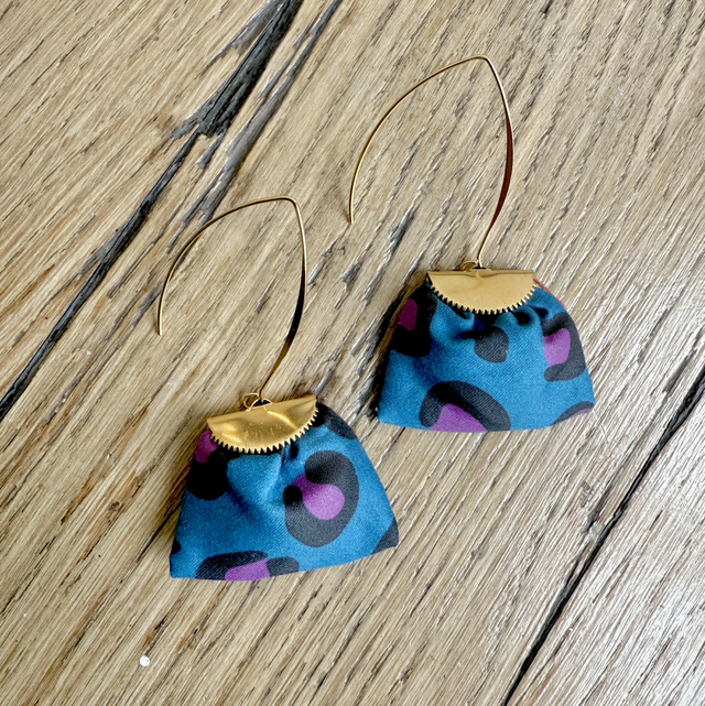 Boucles d&#039;oreilles - LONGUES LÉOPARD - pétrole 