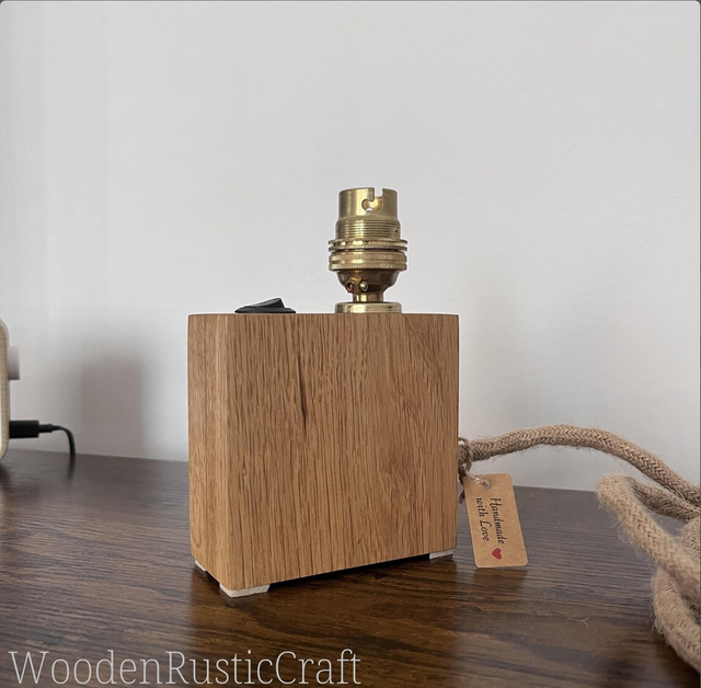 Slim Oak Lamp with Brass B22 Fitting