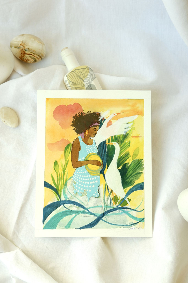 Illustration originale technique mixte "Maternité Sauvage"