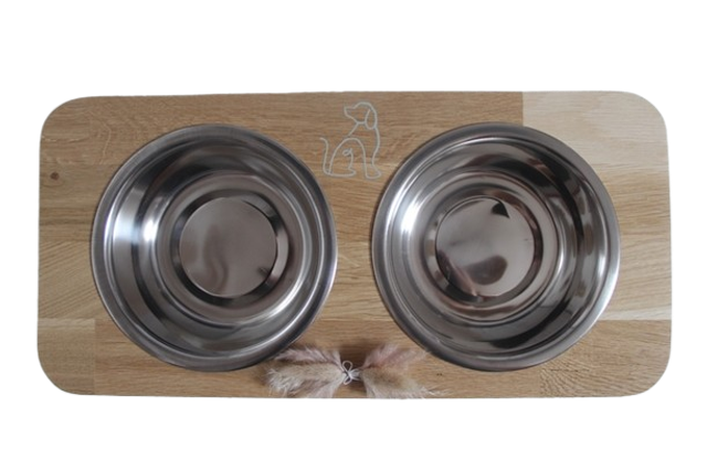 Gamelles avec son support en chêne massif