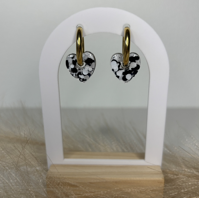 Pampilles cœur noir et blanc 