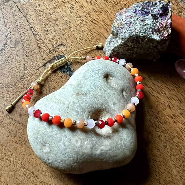 Bracelet réglable patchwork rouge rose orange …