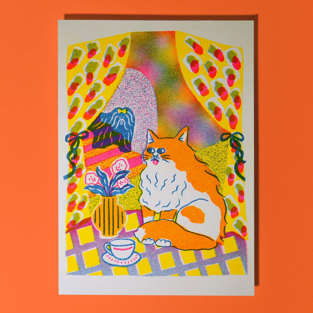 The Shocked Cat A5 Risograph Wall Art