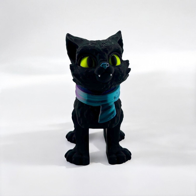 Articulated Black Cat in Scarf 