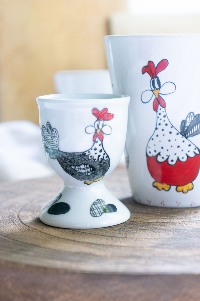 Mug et coquetier en céramique poules rigolotes, création fait-main, tasse à café et coquetier personnalisables, idées cadeaux pour tous