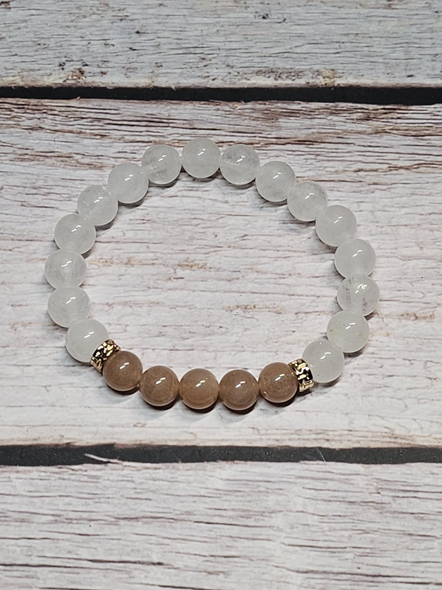 Bracelet duo Pierre de lune &amp; Quartz laiteux