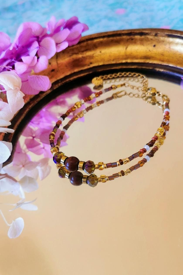 Collier et Bracelet Obsidienne & Ocre