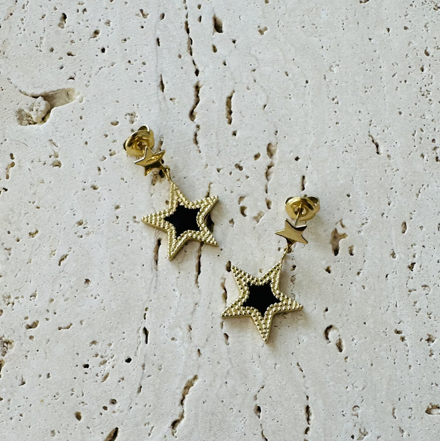 Oorbellen ster zwart/goud 