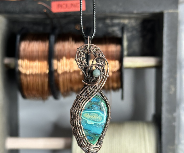 Chrysocolla Malachite pure copper pendant 