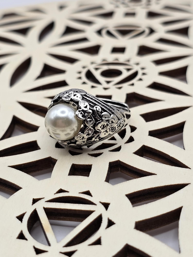 Bague perle de culture et plaqué argent taille réglable 