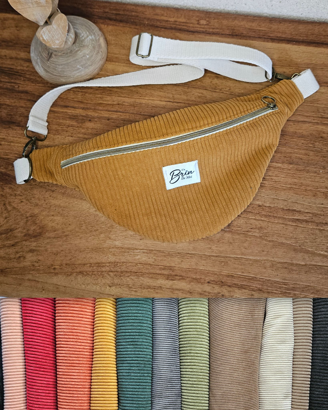 Personnalisez votre banane en velours côtelé moutarde