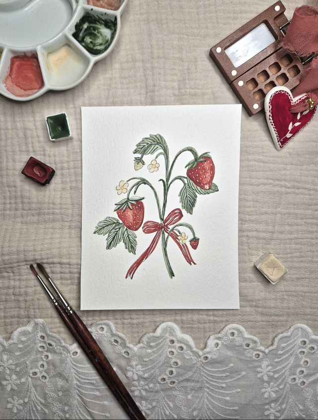 Les fraises - Aquarelle originale