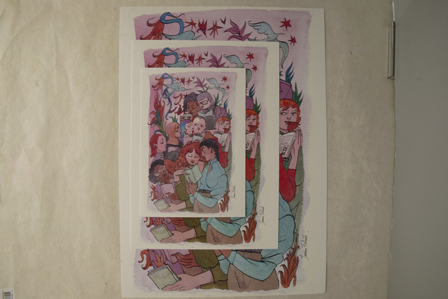 Affiche illustrée “Le bouche à oreille” – Illustration de Joanna Folivéli – Papeterie féministe made in France – Affiche A3, A4 et A5 fabriqué à Paris