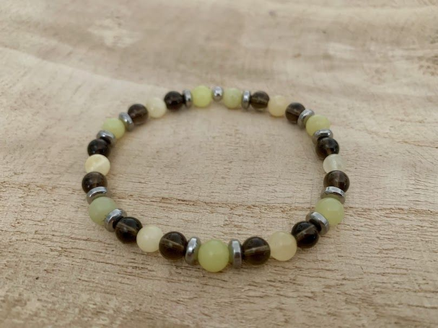 Bracelet Quartz Fumé, Jade Citron et Calcite Orange - Perles de 6mm