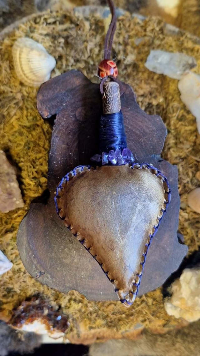 Horse Shamanic Necklace Rattle with Amethyst 