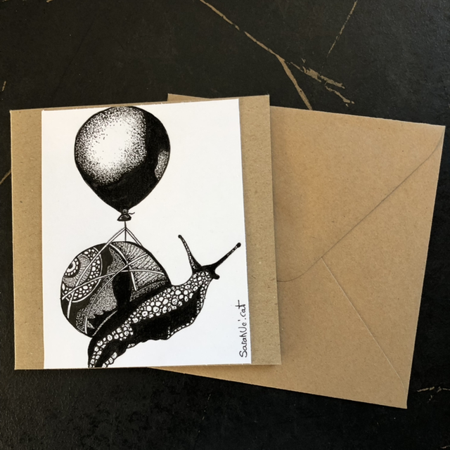 Carte - escargot là-haut - 13,5 x 13,5 cm - enveloppe kraft 