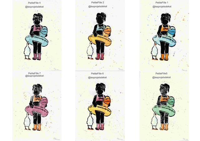 Petite Fille au Canard - Linogravure & Aquarelle