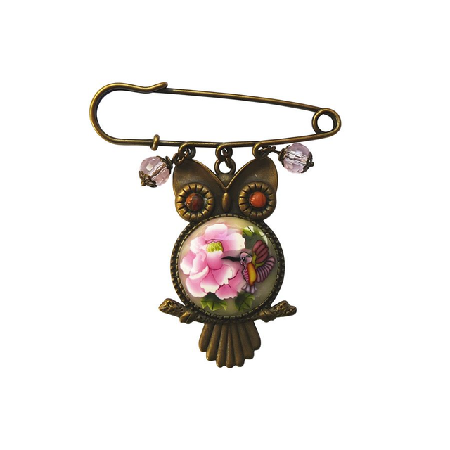 Broche épingle hibou rose rose