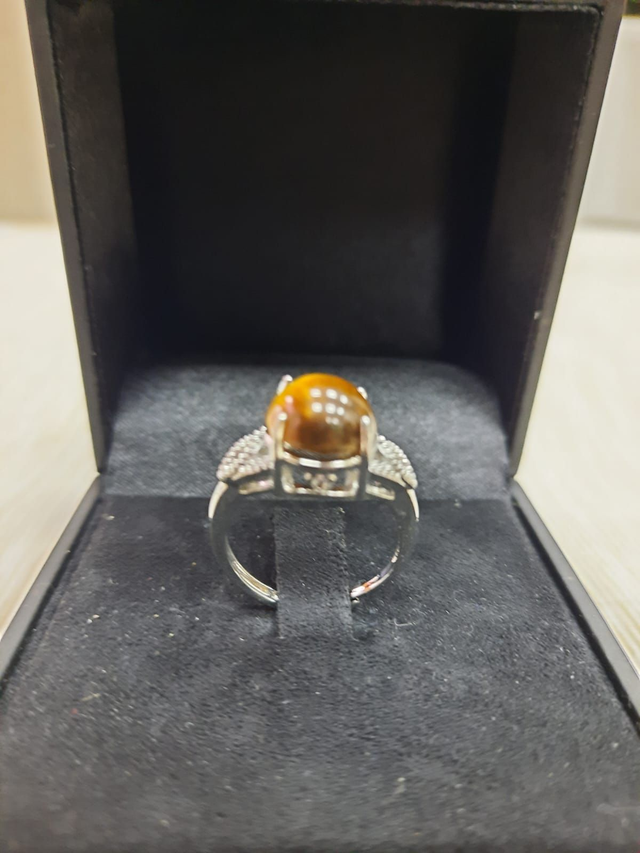 Anello donna argento placcato oro bianco occhio di tigre