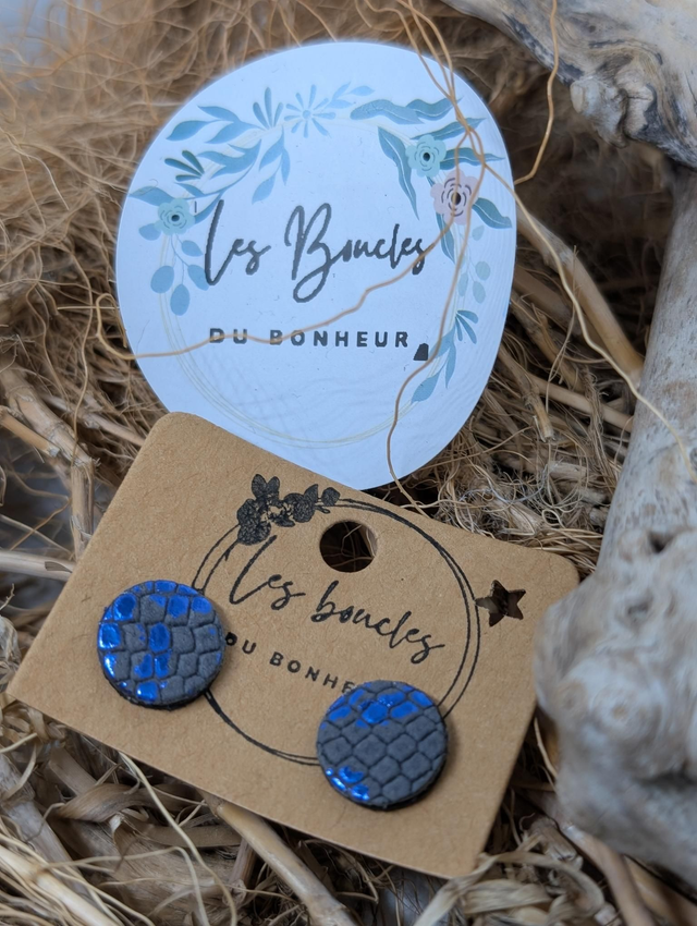 Boucles d&#039;oreilles puces bleu gris pu091