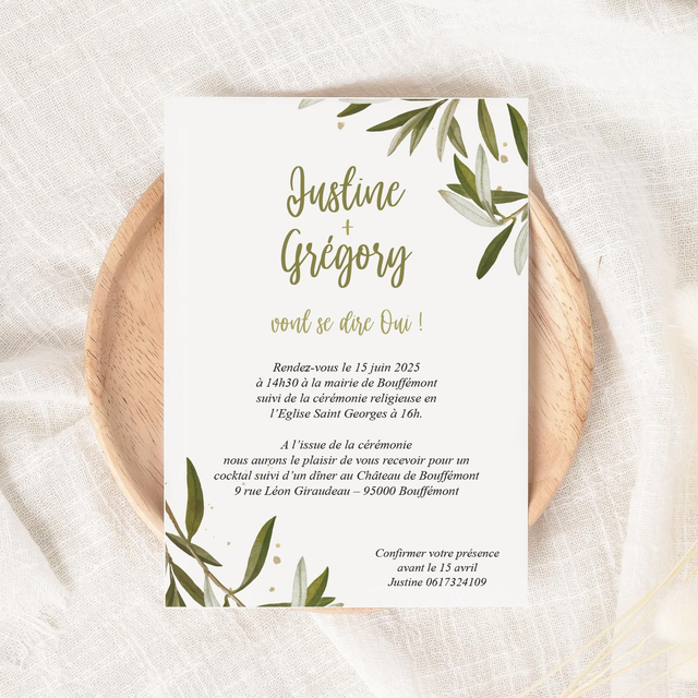 Faire-part mariage | Modèle Olivo 