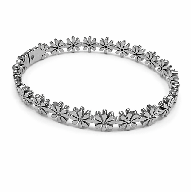 Pulsera acero plateado floral 