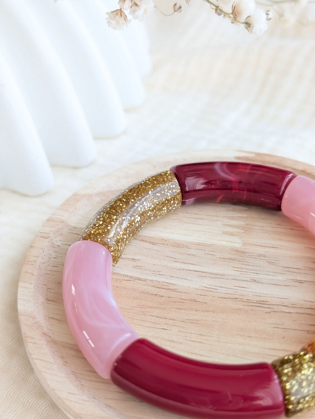 Bracelet jonc Mona rose bordeaux glitter