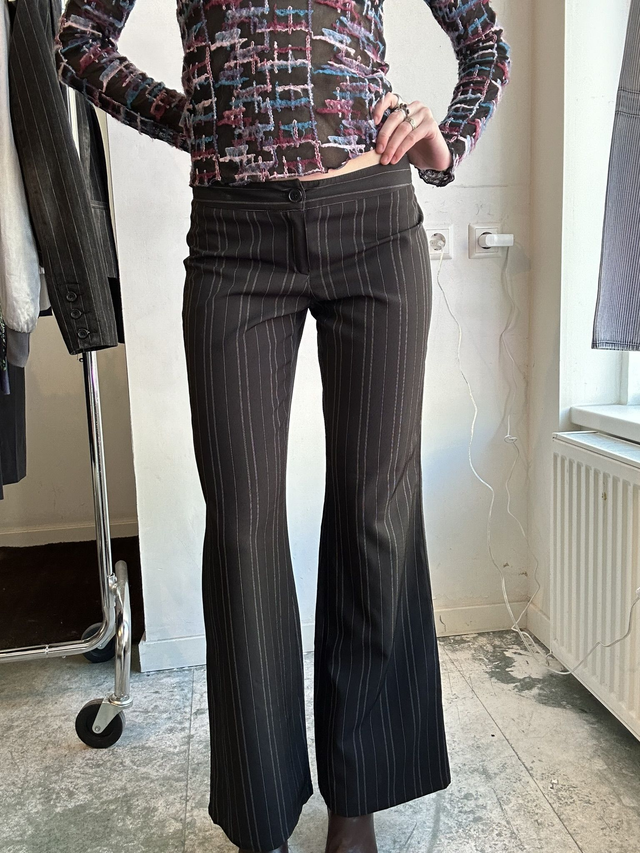 Black wide fit pantalon with stripes