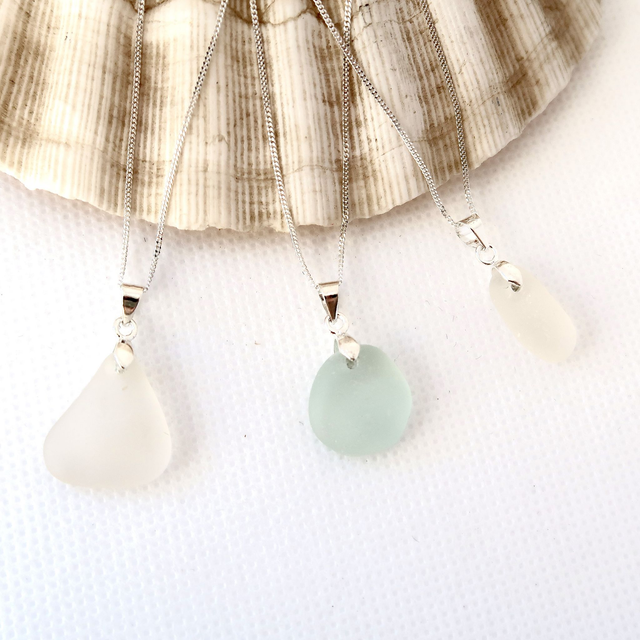 Pale Seaglass Necklace - Curb Chain