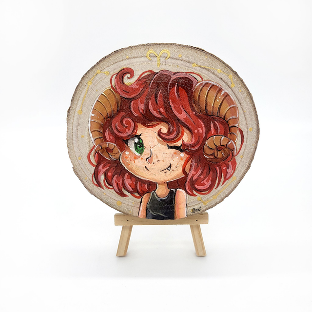 Peinture sur bois astrologie signe bélier