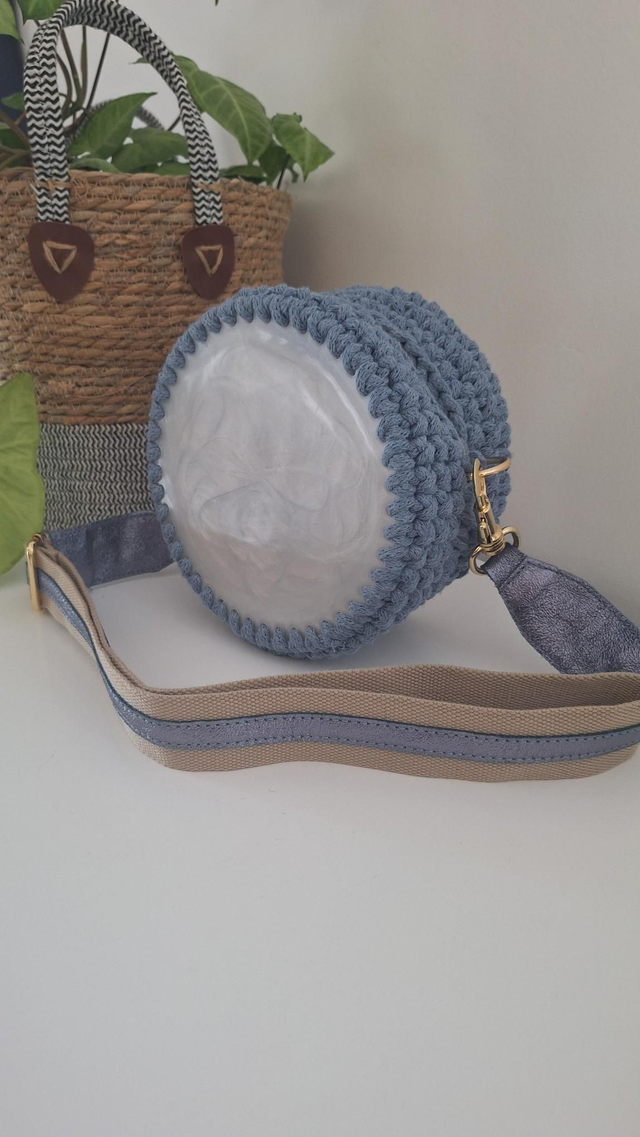 Sac résine/crochet bleu et blanc
