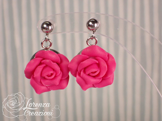 Orecchini pendenti rose lampone