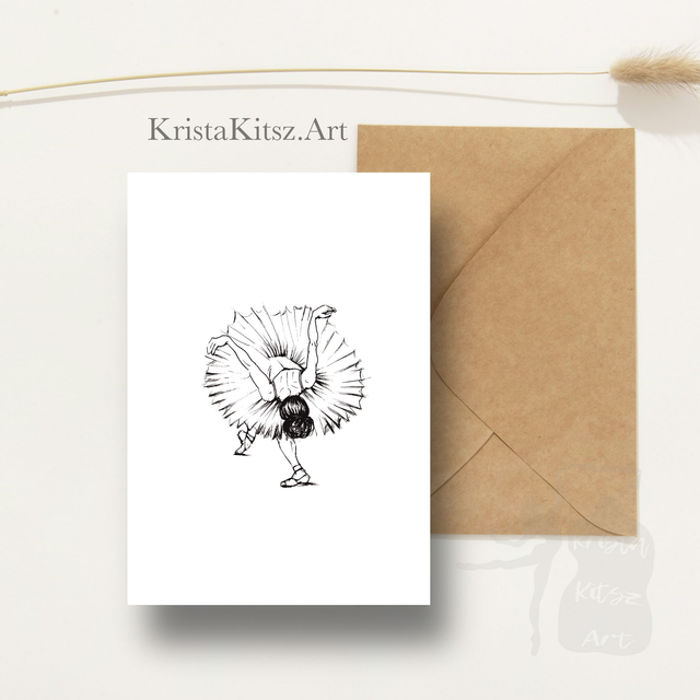 Ansichtkaart Ballerina buiging tekenkunst, inclusief envelop, van originele tekening  