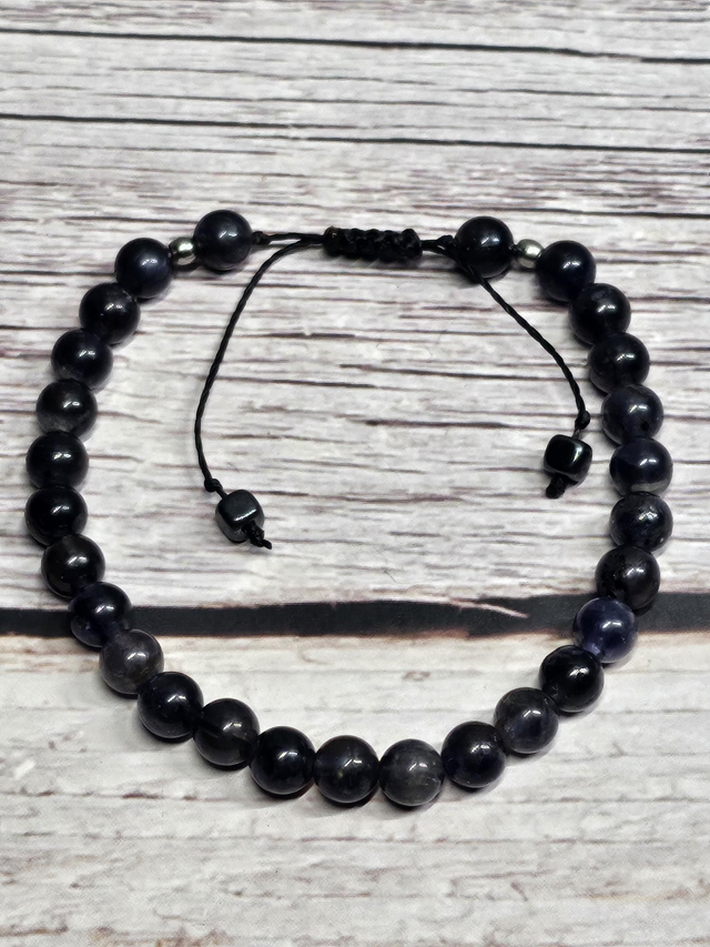 Bracelet Obsidienne Gold 6 mm – Macramé Ajustable