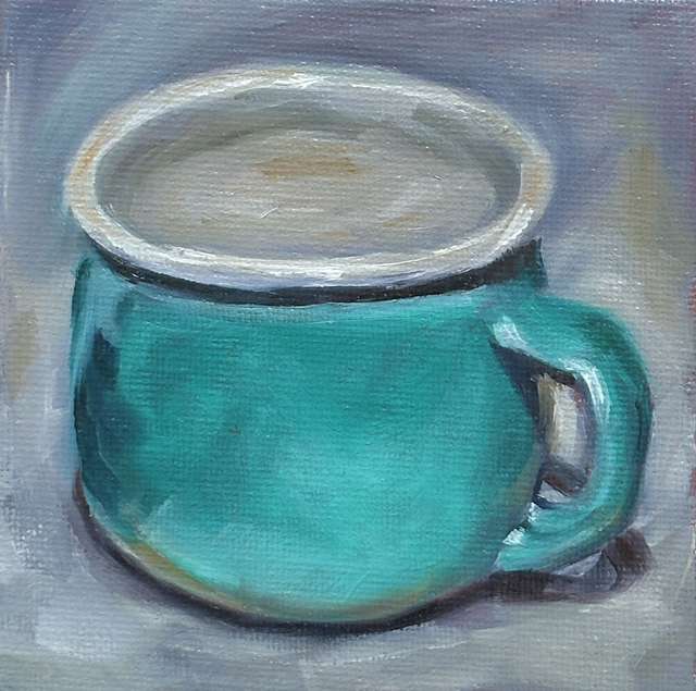 Emailletasse in Türkis - Feine Ölmalerei für dein Zuhause