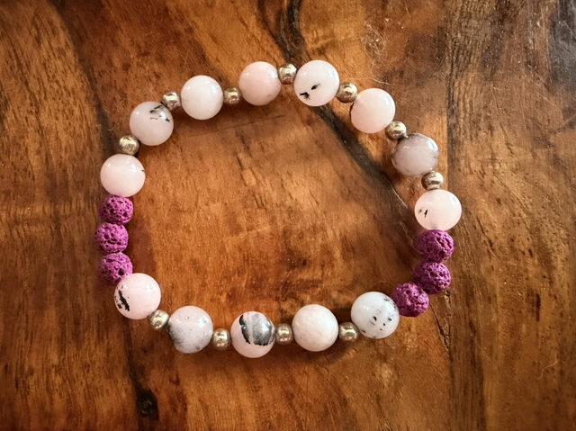 Cherry Blossom Jasper &amp; pink Lava Rock 6.5” small bracelet 