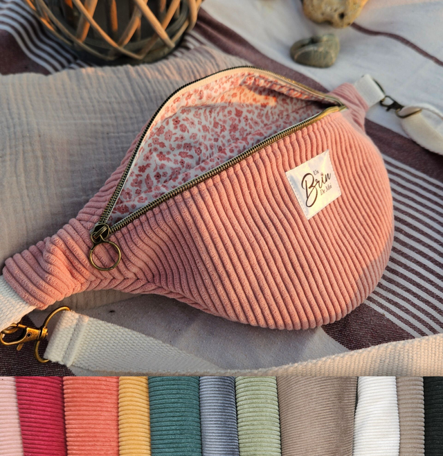 Personnalisez votre banane en velours côtelé rose clair 