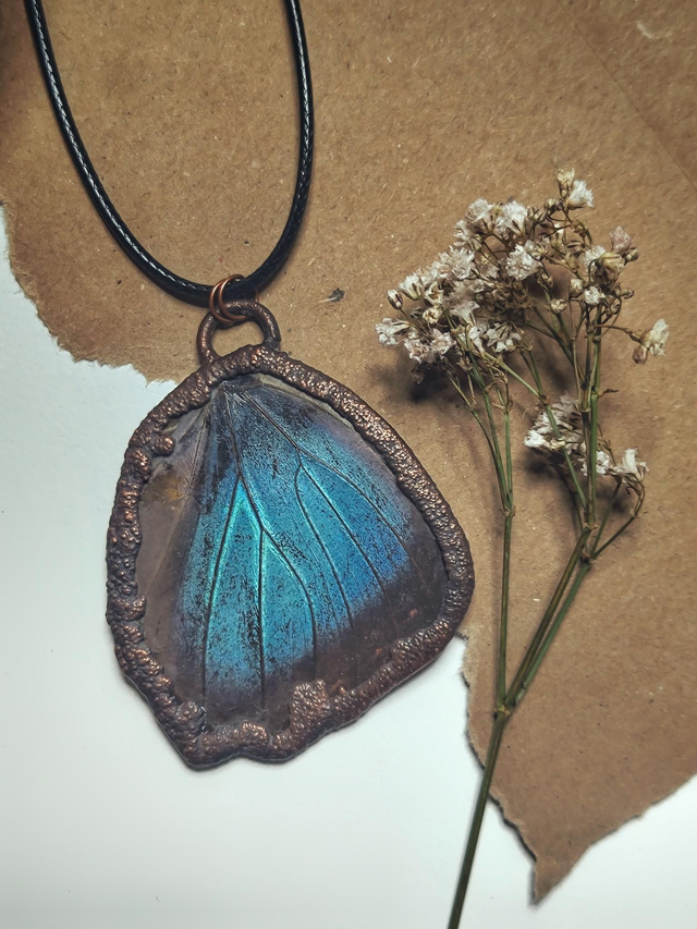Copper Framed Butterfly Wing Necklace