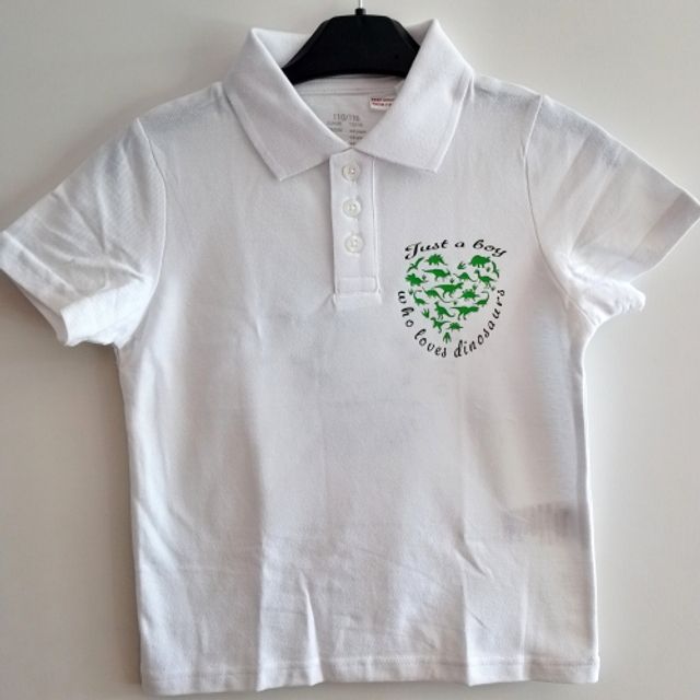 Boys Just A Boy Who Loves Dinosaurs Graphic White Polo Shirt - Boys T-Shirt - Age 4-6 Years (Height 110-116)