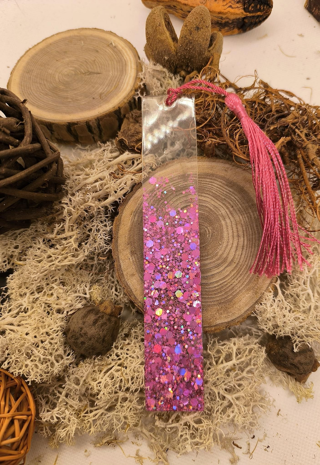 Marque page rose pailletté holographique 