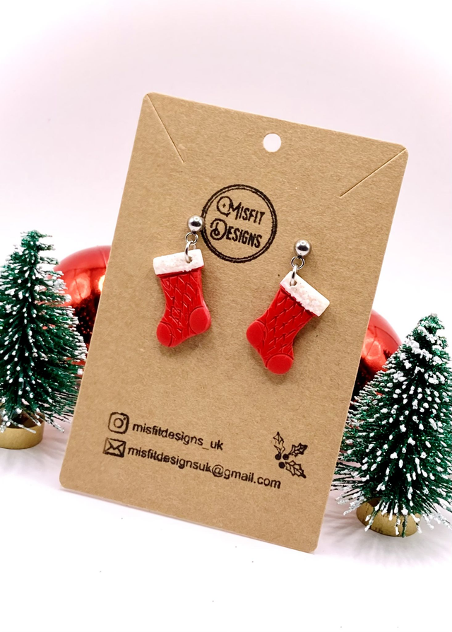 Christmas stocking drop earrings