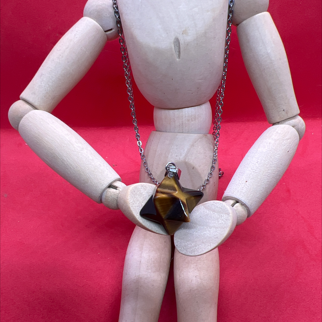 Collier Merkaba en Œil de Tigre – Équilibre et Protection