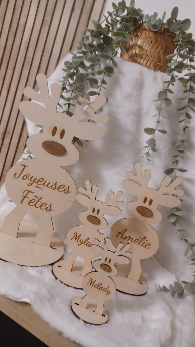 Décoration Renne en bois – Personnalisable ou nature 🎄