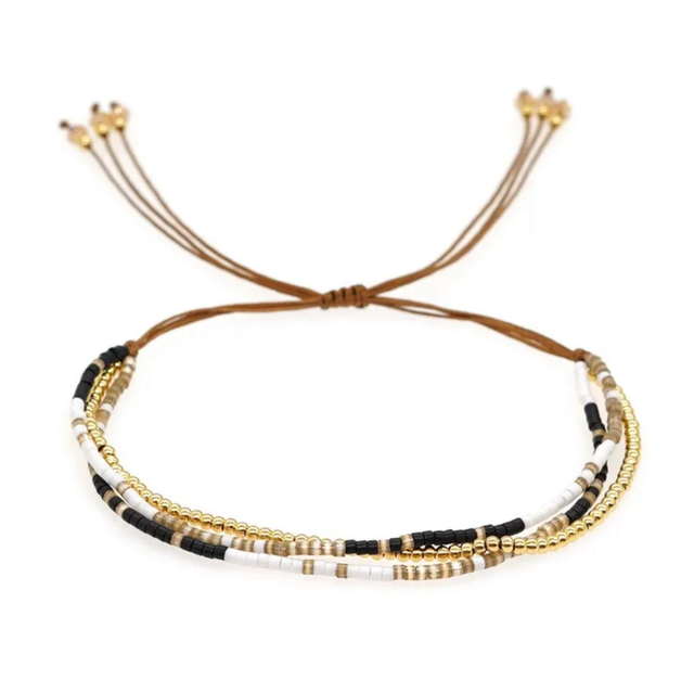 Seed Bead Layered Boho Bracelet Black & Gold